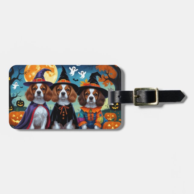 Brittany Spaniel Hogs Pumpkin Halloween Funny Gepäckanhänger (Vorderseite horizontal)