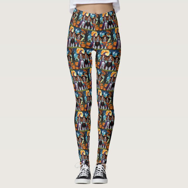 Brittany Spaniel Hogs Pumpkin Halloween Funny Leggings (Vorderseite)