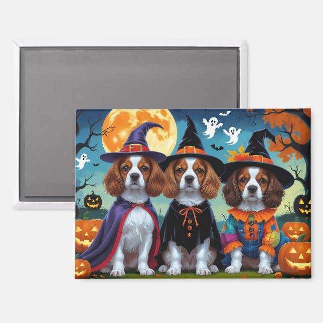 Brittany Spaniel Hogs Pumpkin Halloween Funny Magnet (Vorderseite/Rückseite)