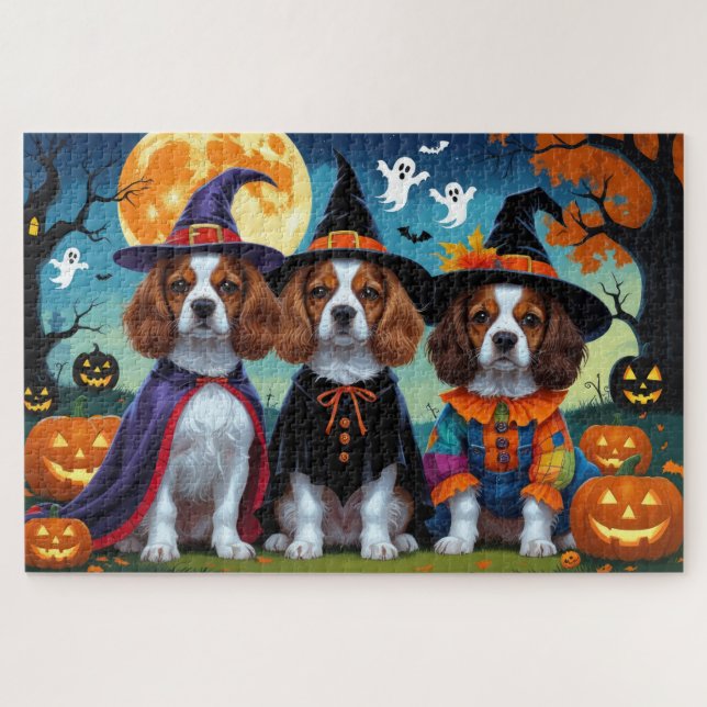Brittany Spaniel Hogs Pumpkin Halloween Funny Puzzle (Horizontal)