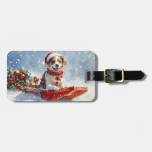 Brittany Spaniel Hund im Schlitten Weihnachten Gepäckanhänger