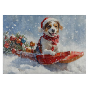 Brittany Spaniel Hund im Schlitten Weihnachten Schneidebrett