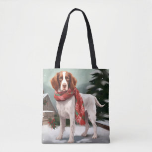 Brittany Spaniel Hund in Schnee Weihnachten