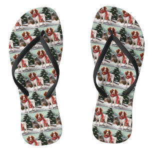 Brittany Spaniel Hund in Schnee Weihnachten Flip Flops