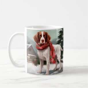 Brittany Spaniel Hund in Schnee Weihnachten Kaffeetasse