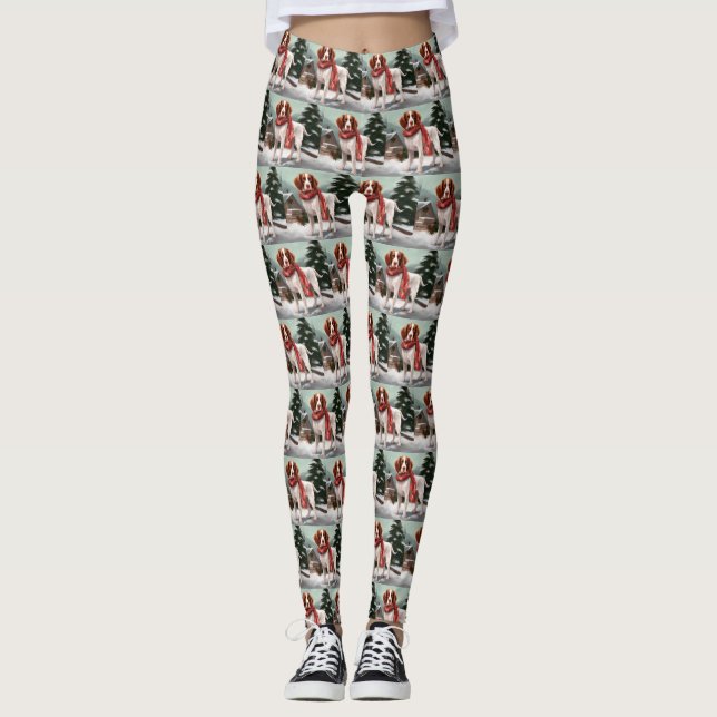 Brittany Spaniel Hund in Schnee Weihnachten Leggings (Vorderseite)