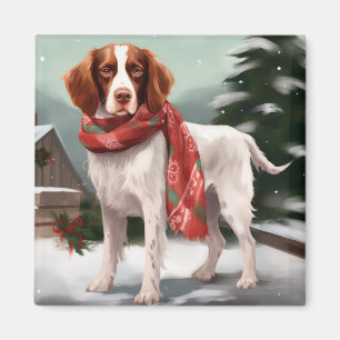 Brittany Spaniel Hund in Schnee Weihnachten Magnet