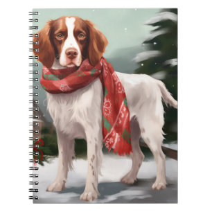 Brittany Spaniel Hund in Schnee Weihnachten Notizblock