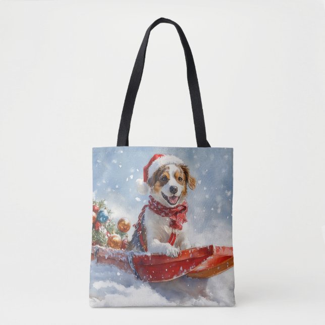 Brittany Spaniel Hund in Sledge Weihnachten (Vorderseite)