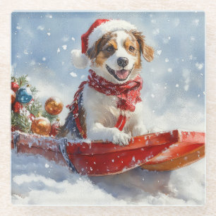 Brittany Spaniel Hund in Sledge Weihnachten Glasuntersetzer