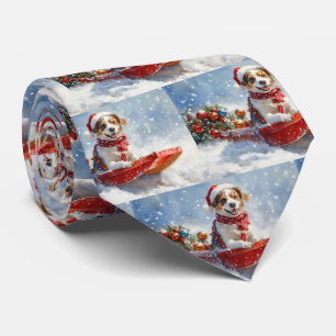 Brittany Spaniel Hund in Sledge Weihnachten Krawatte