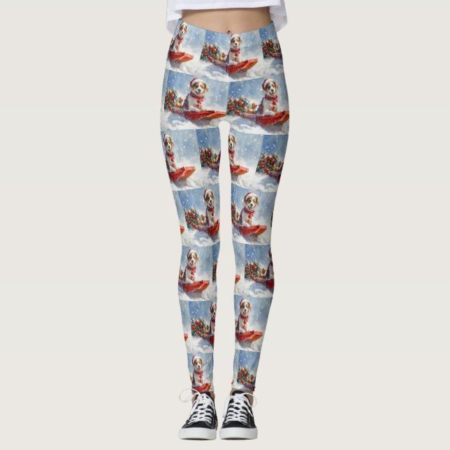 Brittany Spaniel Hund in Sledge Weihnachten Leggings (Vorderseite)