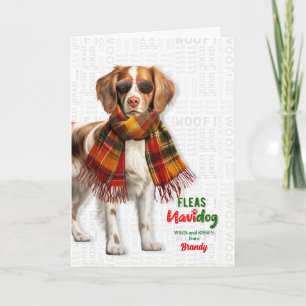 Brittany Spaniel Hund Lustige Flöhe Navidog mit Na Feiertagskarte