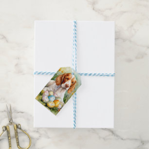 Brittany Spaniel Hund mit Ostereiern Feiertag Geschenkanhänger