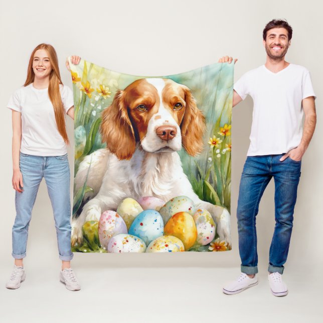Brittany Spaniel Hund mit Ostereiern Urlaub Fleecedecke (Beispiel)