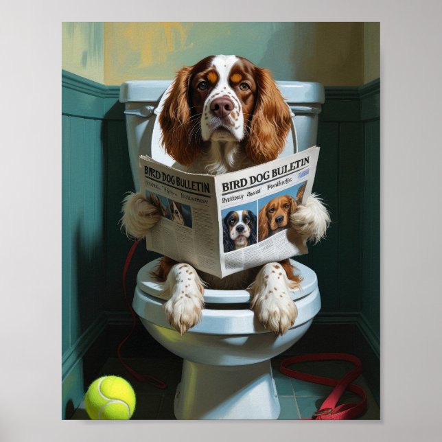 Brittany Spaniel Hund sitzt auf der Toilette Funny Poster (Vorne)