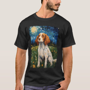 Brittany Spaniel Hund Starry Night Painting T-Shirt