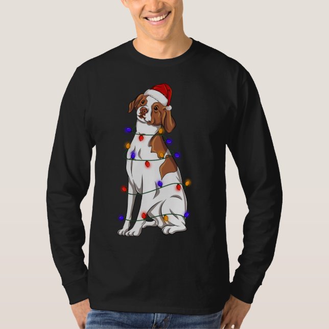 Brittany Spaniel Hund tragen Weihnachtshuttler T-Shirt (Vorderseite)