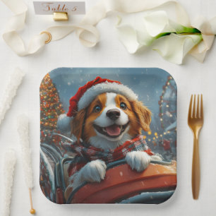 Brittany Spaniel Hund Weihnachten Pappteller