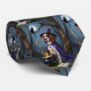 Brittany Spaniel Hund Whimsical Halloween-Malerei Krawatte