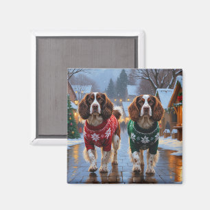 Brittany Spaniel Hunde Weihnachten Schnee Feiertag Magnet