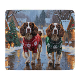 Brittany Spaniel Hunde Weihnachten Schnee Feiertag Schneidebrett