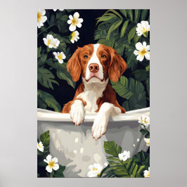 Brittany Spaniel im Badewannenposter, lustiger Hun Poster