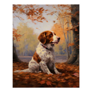 Brittany Spaniel im Herbstlaub Fall Inspiriert Poster