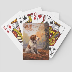Brittany Spaniel im Herbstlaub Fall Inspiriert Spielkarten