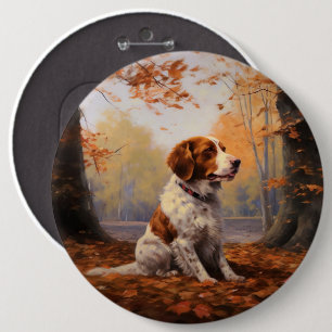 Brittany Spaniel im Herbstlaubfall inspiriert Button