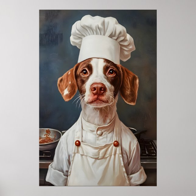 Brittany Spaniel in Kochmütze Poster, Haustierpost Poster (Vorne)