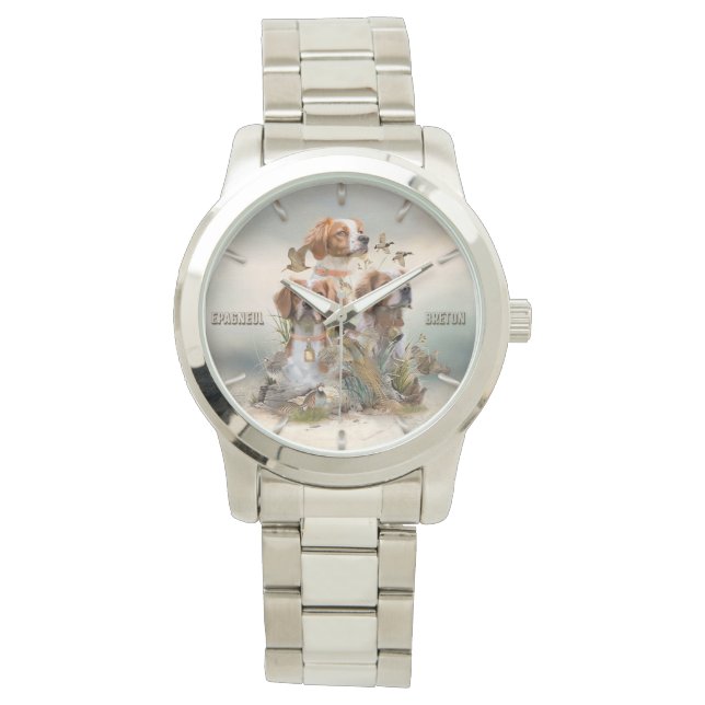 Brittany Spaniel , Leidenschaft für Vögel Armbanduhr (Vorderseite)