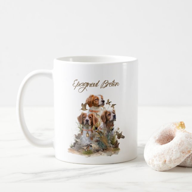 Brittany Spaniel , Leidenschaft für Vögel Kaffeetasse (Mit Donut)
