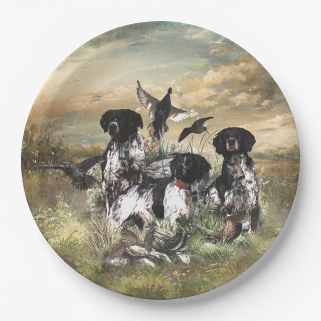 Brittany Spaniel , Leidenschaft für Vögel Pappteller (Vorderseite)