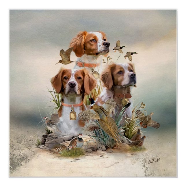 Brittany Spaniel , Leidenschaft für Vögel Poster (Vorderseite)