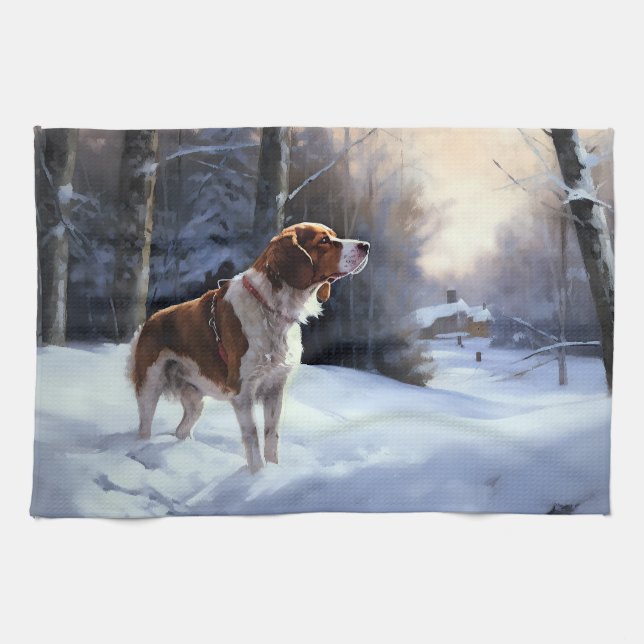 Brittany Spaniel Let It Snow Weihnachten Geschirrtuch (Horizontal)
