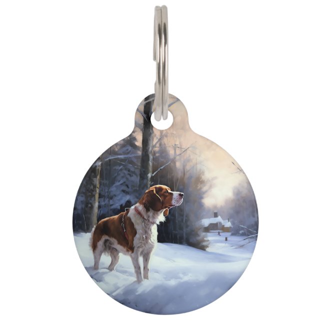 Brittany Spaniel Let It Snow Weihnachten Haustiermarke (Vorderseite)