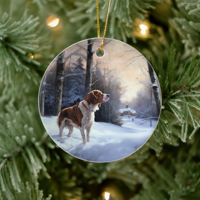 Brittany Spaniel Let It Snow Weihnachten Keramik Ornament (Baum)