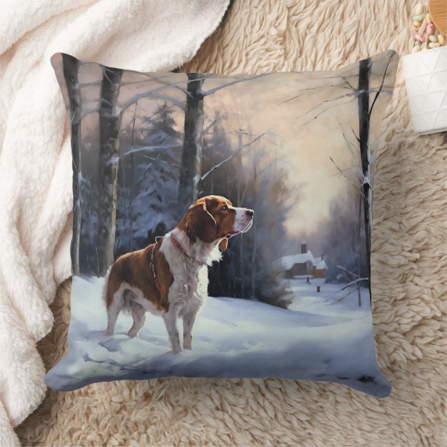 Brittany Spaniel Let It Snow Weihnachten Kissen (Decke)