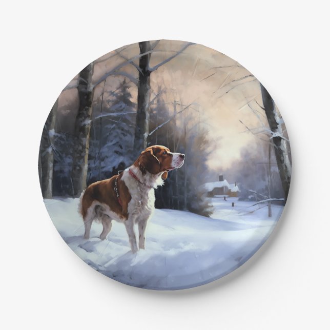 Brittany Spaniel Let It Snow Weihnachten Pappteller (Vorderseite)