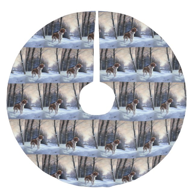 Brittany Spaniel Let It Snow Weihnachten Polyester Weihnachtsbaumdecke (Vorderseite)