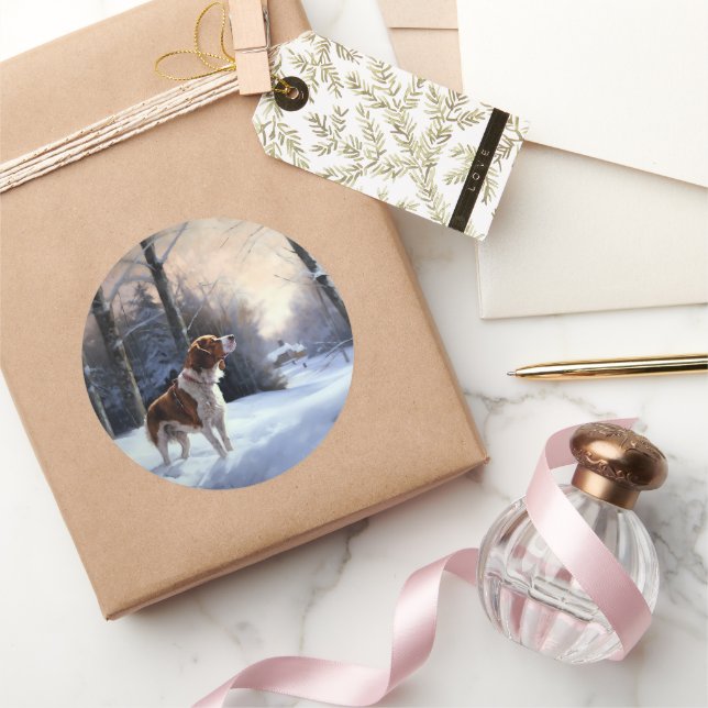 Brittany Spaniel Let It Snow Weihnachten Runder Aufkleber (Schenken)