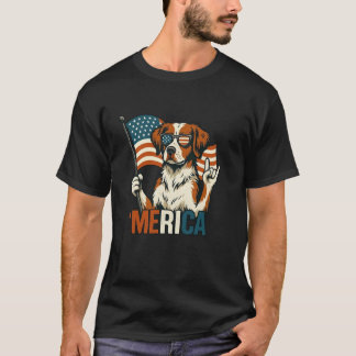 Brittany Spaniel Merica Amerikanische Flagge Patri T-Shirt