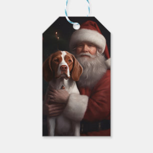 Brittany Spaniel mit dem Weihnachtsmann Weihnachte Geschenkanhänger