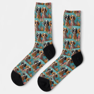 Brittany Spaniel mit Herzrosen Valentinstag Socken
