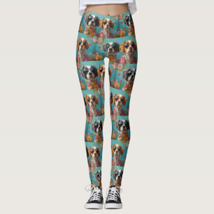 Brittany Spaniel mit Herzrosen zum Valentinstag  Leggings
