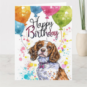 Brittany Spaniel mit Luftballons Karte