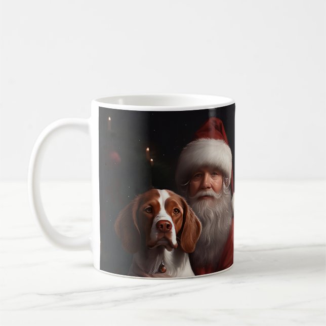 Brittany Spaniel mit Weihnachten im Weihnachtsmann Kaffeetasse (Links)