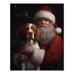 Brittany Spaniel mit Weihnachten im Weihnachtsmann Poster
