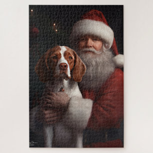 Brittany Spaniel mit Weihnachten im Weihnachtsmann Puzzle